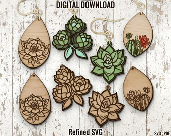 Succulent Earrings SVG Bundle: Laser Cut Files (Digital Download)