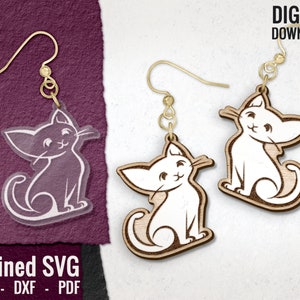 Kitten Earring SVG, Cat Laser Engraved Earring File, Animal Wooden Earring, Cat Laser Cut File, Laser Earring File,Glowforge, Commercial Use