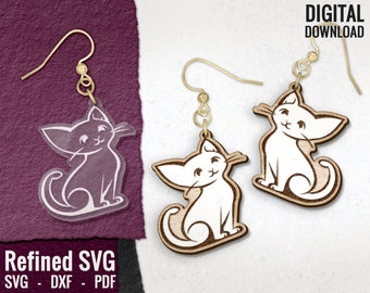 Kitten Earring SVG, Cat Laser Engraved Earring File, Animal Wooden Earring, Cat Laser Cut File, Laser Earring File,Glowforge, Commercial Use