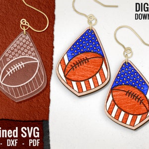 American Football Earring SVG, Sports Earring Laser Engraved Earring File, Rugby Laser Cut File, American Flag Earring SVG, Commercial Use