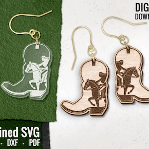 Cowboy-Stiefel mit Reiter-Ohrring SVG: Western Laser Cut Datei (Digitaler Download)