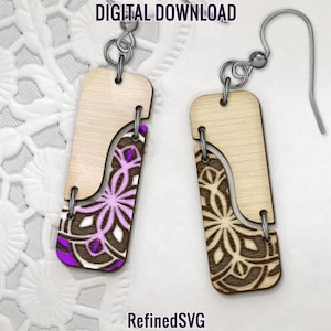 Mandala Rectangle Earring SVG: Laser Cut File (Digital Download)