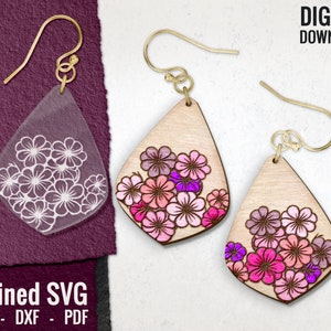 Blumen Teardrop Ohrring SVG: Floral Laser Cut Datei (Digitaler Download)