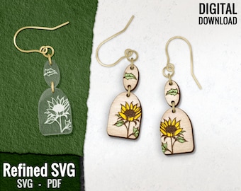 Boucle d'oreille tournesol SVG, fichier de boucle d'oreille tournesol gravé au laser, boucle d'oreille acrylique SVG, boucle d'oreille en bois floral tournesol SVG, usage commercial
