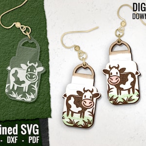 Cow with Milk Jug Earring SVG: Laser Cut File (Digital Download)