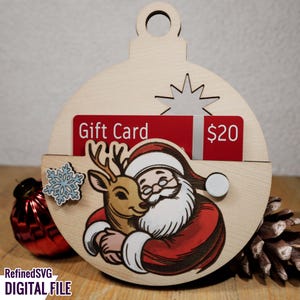 File SVG con taglio laser per porta carte regalo di Natale, file SVG con porta carte regalo di Babbo Natale, file SVG con ornamento per porta carte regalo di Babbo Natale, file SVG laser