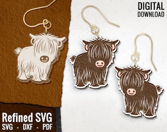 Highland Cow Earring SVG: Laser Cut Animal Design (Digital Download)