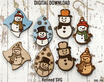 Snowman Earrings SVG Bundle: Winter Laser Cut Files (Digital Download)