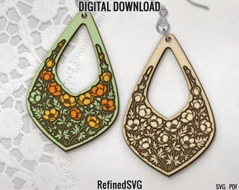 Floral Earring SVG: Flower Laser Cut File, (Digital Download)