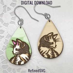 Kitten Earring SVG, Cat Earring SVG, Kitten Laser Engraved Earring File, Animal Keychain File, Kittens Wood Earring SVG, Commercial Use