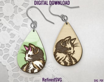 Kitten Earring SVG: Laser Cut Cat Keychain File (Digital Download)