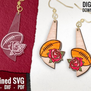 American Football Flower Earring SVG, Sports Earring Laser Engraved Earring File, Rugby Laser Cut File, Wood Earring SVG, Commercial Use