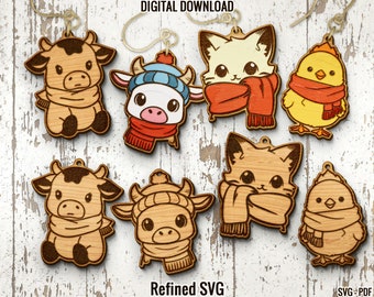 Animal with Scarf Earrings SVG Bundle: Laser Cut Files (Digital Download)