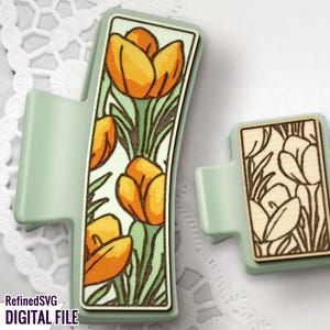 Crocus Hair Clip SVG Laser Cut File – Vector Design for Laser Engraving on Hair & Claw Clips, Flower Laser Cutting, Spring Engraving Files