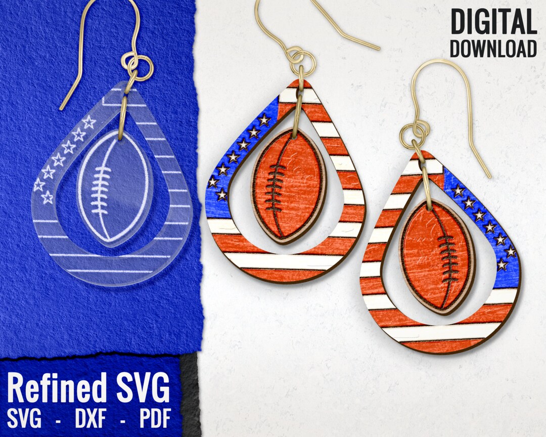 American Football Earring SVG, Sports Earring Laser Engraved Earring