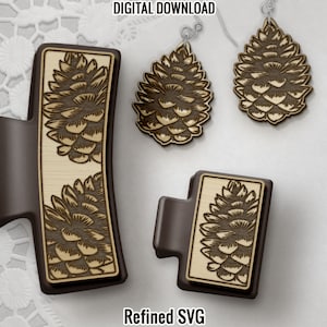 Cone Hair Clips SVG File, Matching Pinecone Earring File Set, Winter Claw Clip SVG, Hair Clip Laser File, Hair Claw Template, Earring SVG