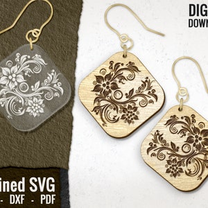 Flower Earring SVG, Floral Laser Engraved Earrings Digital Download, Laser Cut, Glowforge Ready, Flower Wooden Earring SVG, Commercial Use