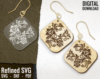 Blommig örhänge SVG: Laserskuren blomdesign (digital nedladdning)