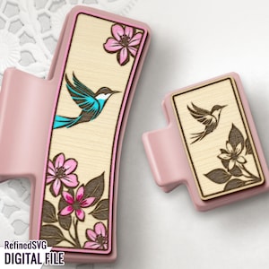 Hummingbird Flower Hair Clip SVG: Botanical Laser Cut File (Digital Download)
