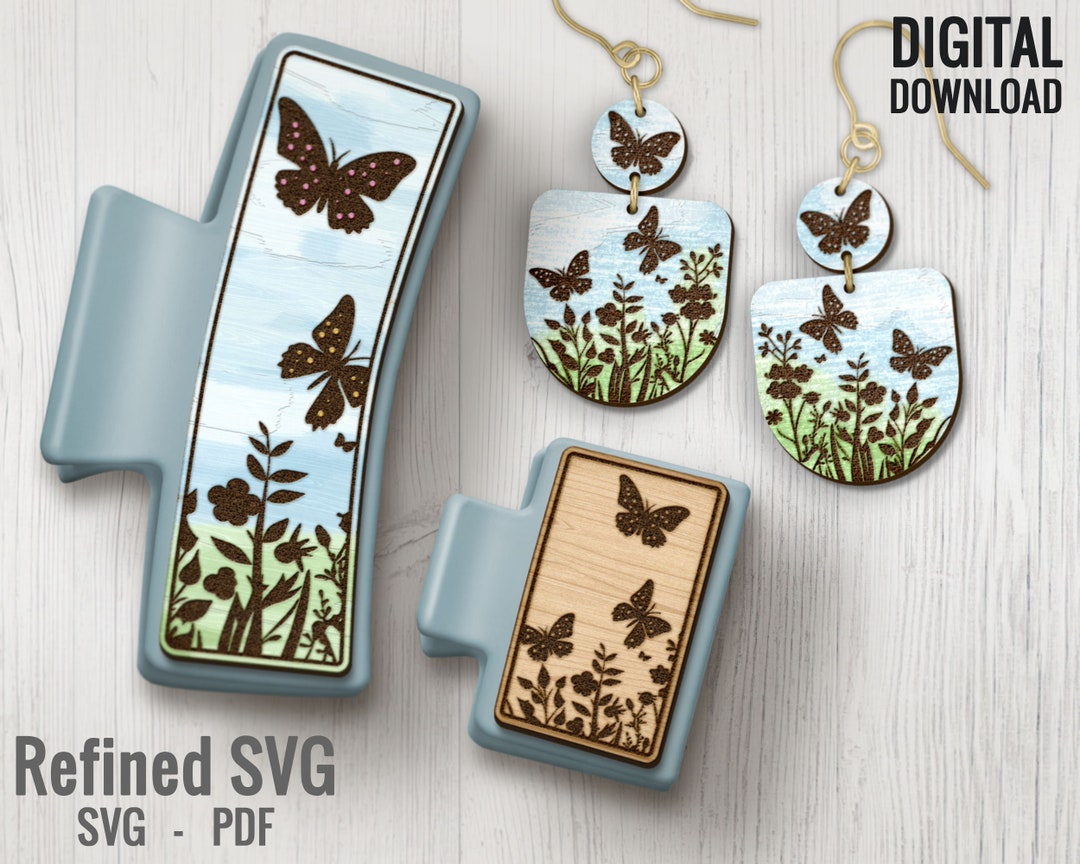 Butterflies Hair Clips SVG Matching Earring File Set, Butterfly Hair