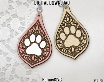 Paw Earring SVG: Animal Laser Cut Files (Digital Download), Reversed