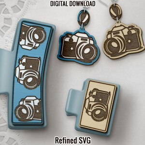 Camera Hair Clip SVG, Earrings SVG Set for Laser Machines, Camera Hair Claw Clip File, Photography Hairclip SVG File Set, Hair Clip File