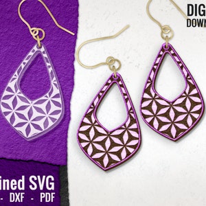 Flower of Life Earring SVG, Boho Laser Engraved Earring Files Digital Download, Wood Earring File, Glowforge Ready, Commercial Use