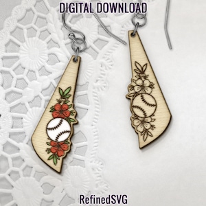 Baseball Earring SVG, Baseball Floral Earrings Files, Glowforge SVG, Sports Earring SVG, Baseball Wood Earring Files, Commercial Use