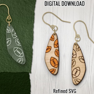 Football Earring SVG, Football Print Earrings Files, Glowforge SVG, Sports Earring SVG, Football Wood Earring Files, Commercial Use