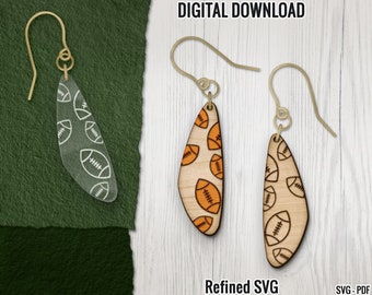 フットボールイヤリングSVG、フットボールプリントイヤリングファイル、Glowforge SVG、スポーツイヤリングSVG、フットボール木製イヤリングファイル、商用利用