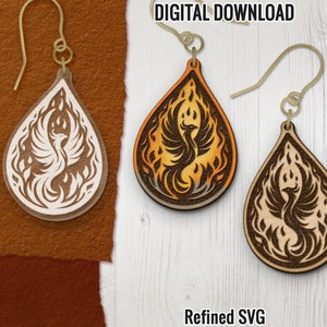 Phoenix Earring SVG,  Phoenix Earrings Files, Phoenix Glowforge SVG,  Phoenix Earring SVG, Phoenix Wood Earring Files, Commercial Use