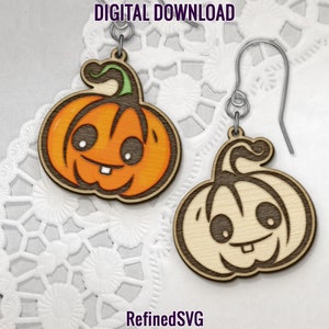 Boucles d&#39;oreilles citrouille mignonnes SVG, fichier de boucle d&#39;oreille laser citrouille mignonne, Halloween boucle d&#39;oreille bois SVG, fichiers coupés Halloween boucle d&#39;oreille, usage Commercial