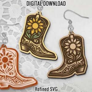 Cowboy Boots Sunflower Earring SVG Laser Cut File (Digital Download)
