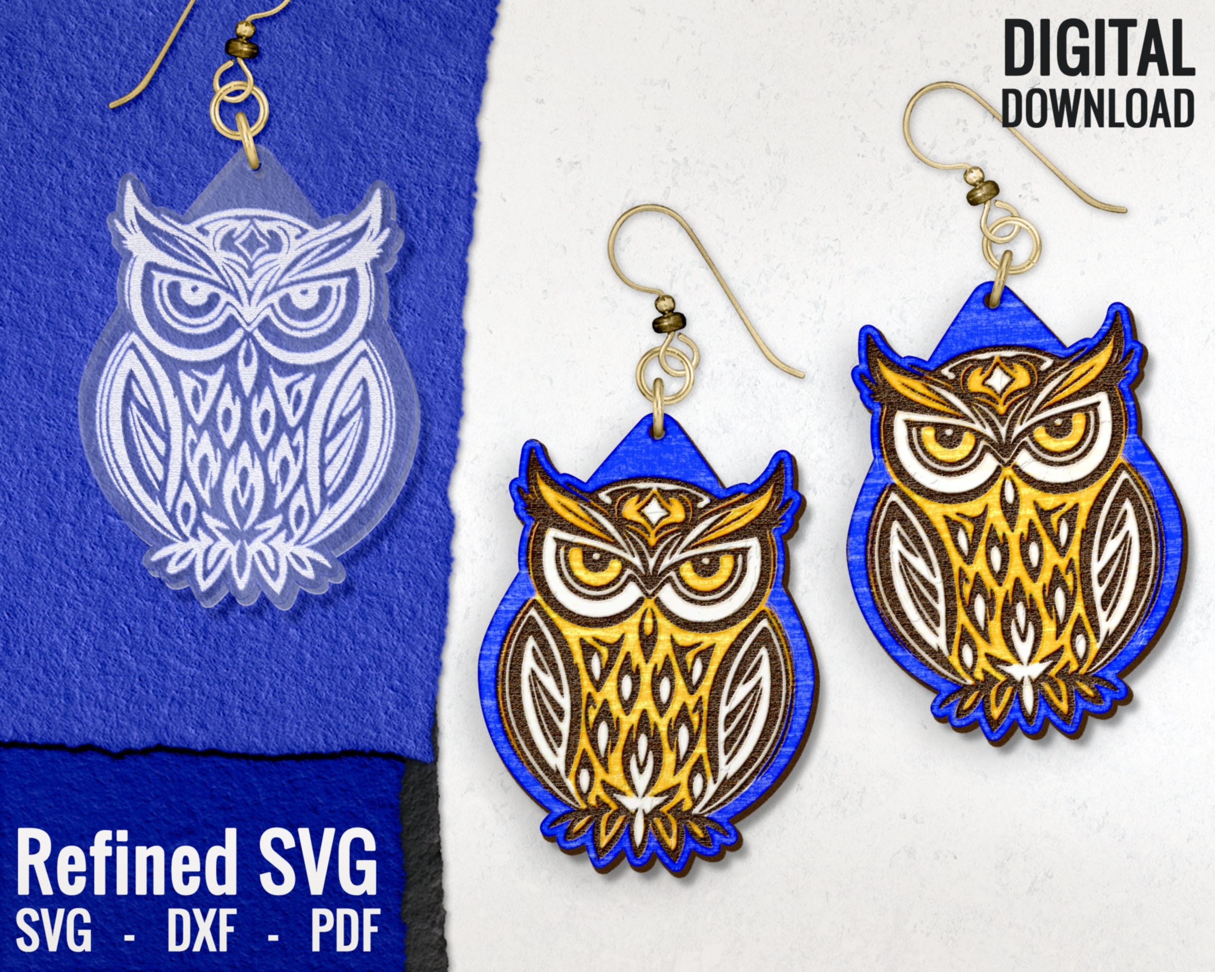 Owl Earring SVG: Laser Cut File, Animal Design (Digital Download)