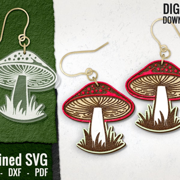 Mushroom Earring SVG, Mushroom Laser Earring File, Nature Wood Earring SVG, Earring Cut Files, Acrylic Earring SVG, Commercial Use
