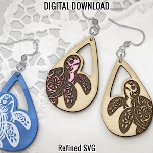 Sea Turtle Earring SVG: Laser Cut Animal Earring File (Digital Download)