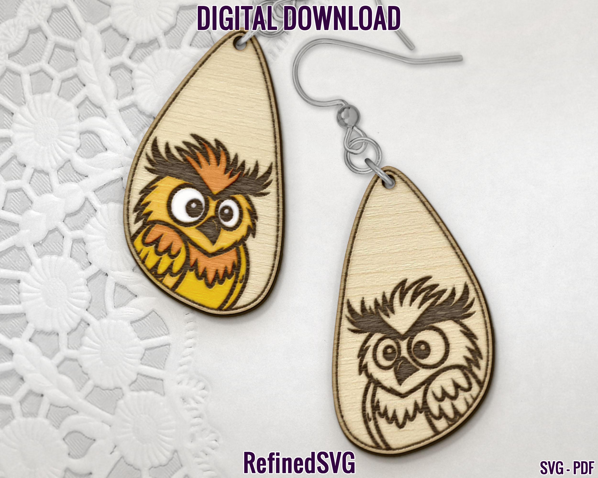 Owl Earring SVG Laser Cut File: Animal Jewelry Design (Digital Download