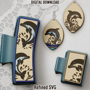 Delphin Haarspangen SVG-Datei, passende Delphin Ohrring-Dateiset, Delphin Klauen Clip SVG, Haarspangen Laser-Datei, Haarkrallen Vorlage, Ohrring SVG