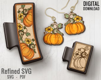 Pumpkin Hair Clip & Earring SVG Laser Cut File Set (Digital Download