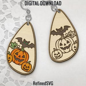 Boucles d&#39;oreilles citrouilles SVG, fichier de boucle d&#39;oreille laser Halloween, boucle d&#39;oreille bois Halloween SVG, fichiers coupés boucle d&#39;oreille chauve-souris, usage Commercial