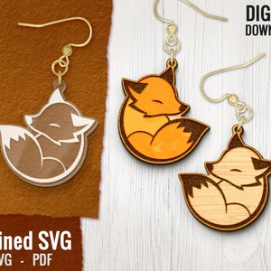 Cute Sleeping Fox Earring SVG, Animal Laser Cut File, Laser Earring File, Wood Earring SVG, Animal Earring Files Acrylic Earring SVG