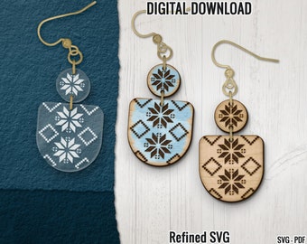 Pendientes navideños SVG, archivo cortado por láser, pendientes navideños cortados por láser, pendientes navideños acrílicos SVG, Glowforge