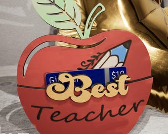 Porta tarjetas de regalo para maestros SVG, archivo de corte láser escolar, porta tarjetas de regalo de agradecimiento para maestros, tarjeta de regalo para maestros SVG, tarjeta de regalo para el mejor maestro