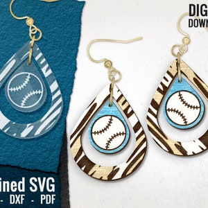 Baseball Earring SVG, Baseball Animal Print Earrings Files, Glowforge SVG, Sports Earring SVG, Baseball Wood Earring Files, Commercial Use