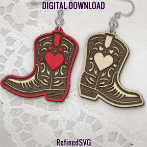 Cowboy Boots Heart Earring SVG: Western Laser Cut File (Digital Download)