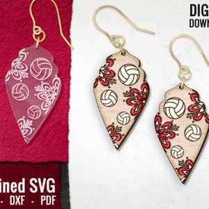 Volleyball Earring SVG, Sports Earring Laser Engraved Files, Volleyball and Flowers Wood Earring Files,Sports Laser Cut Files,Commercial Use