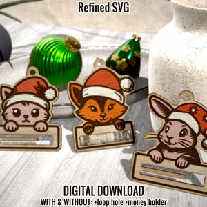 Animal Santa Money Holder SVG: Fox, Cat, Rabbit (Digital Download)