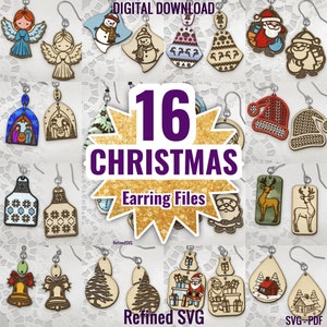 Weihnachtsohrring SVG-Bundle, 16 Weihnachtsohrring-Dateien, Urlaub Ohrring SVG-Set, Winter Ohrring Schnittdateien, Weihnachtsohrring SVG