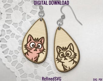 Cat Earring SVG: Laser Cut Kitten Dangle Earring Files (Digital Download, PDF