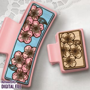Kersenbloesem haarclip lasergesneden SVG-bestand – Sakura-haaraccessoiresjabloon, bloemenklauwclip, digitale download voor lasersnijmachine